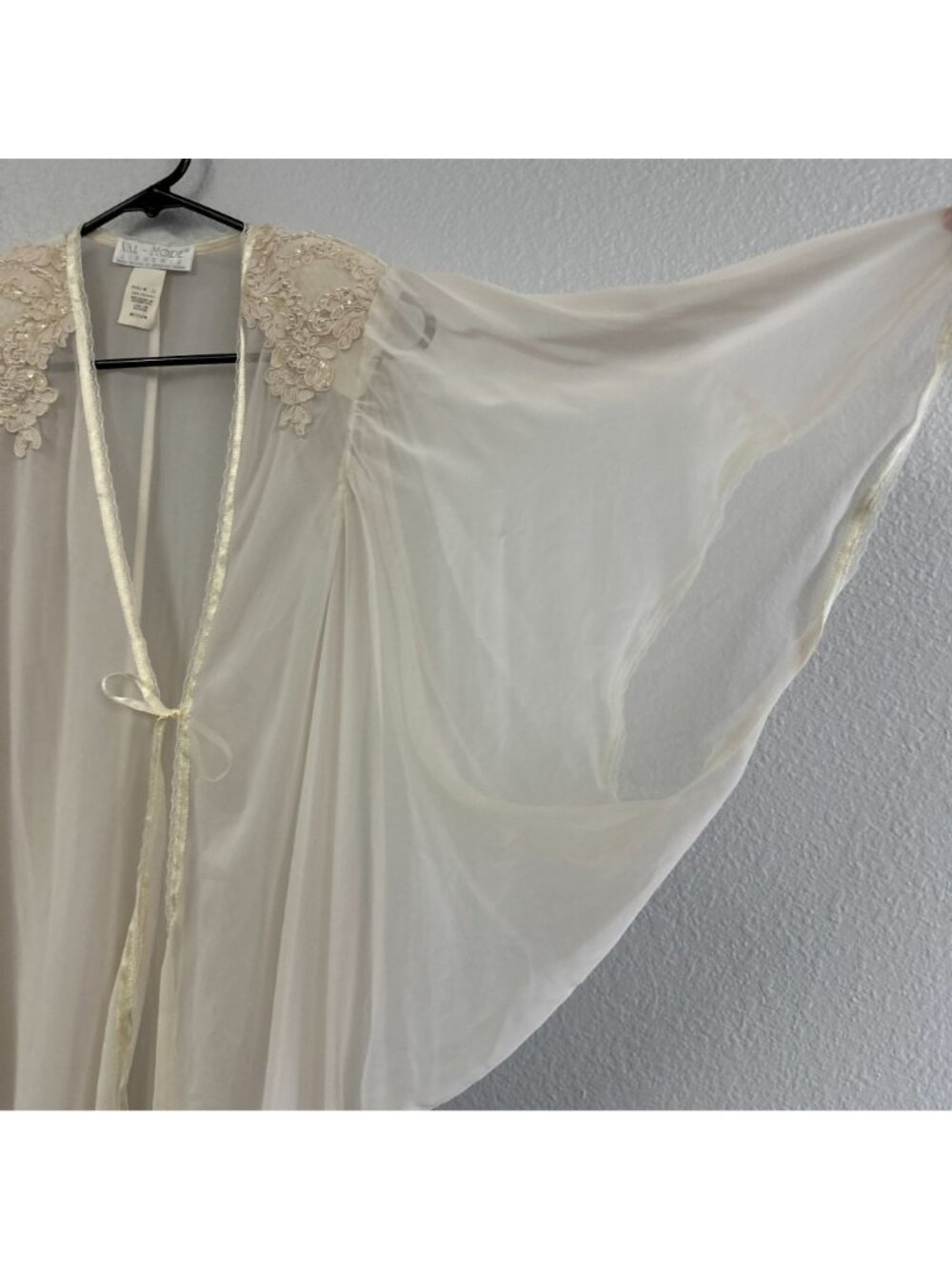 Vintage 1980s Val Mode White Sheer Beaded Sequin Robe Bridal Lingerie Medium 80s - Picture 4 of 7